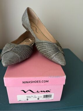 Nina Shoes Steel Shimmer Pointed-Toe Flats
